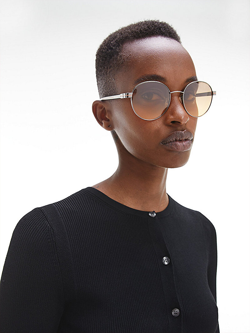 Calvin Klein Kahverengi Renkli Unisex Round Güneş Gözlüğü