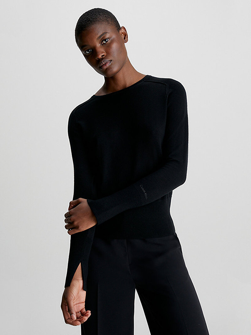 Calvin Klein Siyah Renkli Kadın Extra Fine Wool Crew Neck Kazak