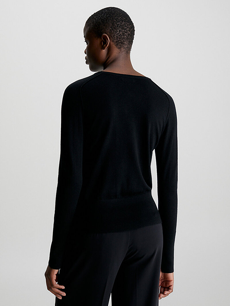 Calvin Klein Siyah Renkli Kadın Extra Fine Wool Crew Neck Kazak