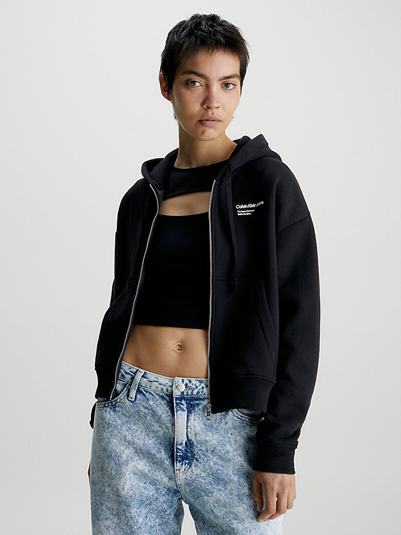 Calvin Klein Siyah Renkli Kadın Back Galaxy Fermuarlı Sweatshirt
