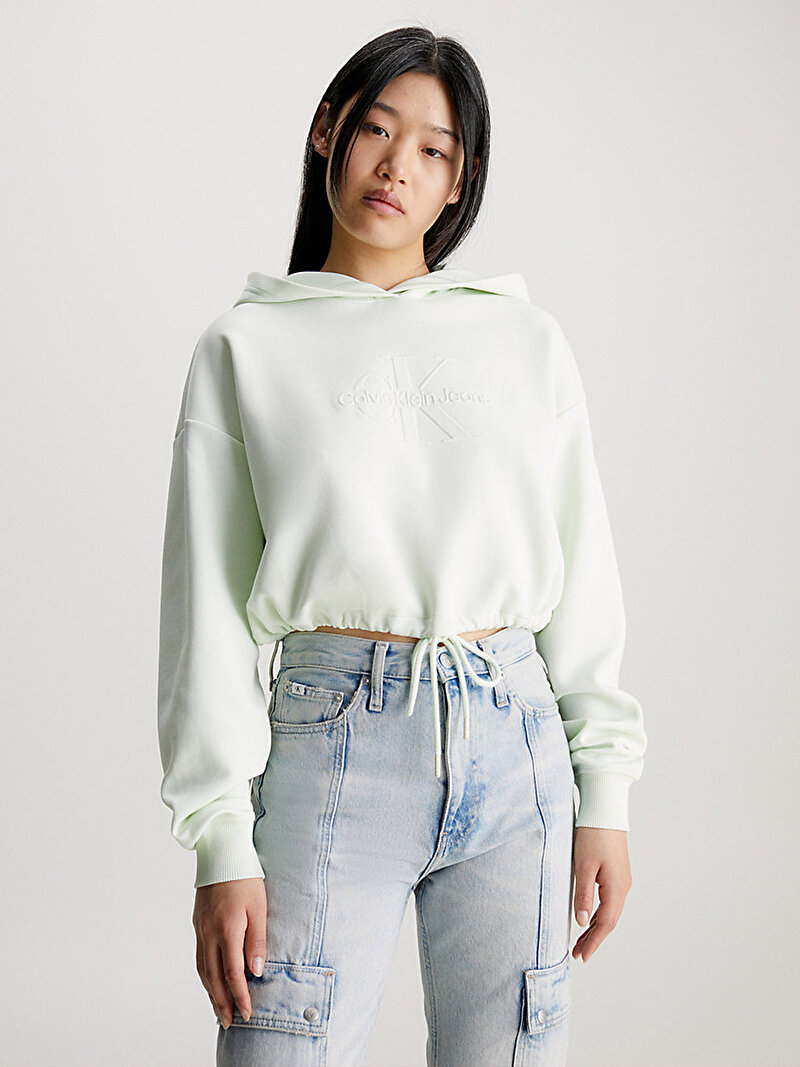 Calvin Klein Yeşil Renkli Kadın Embossed Monologo Hooded Sweatshirt
