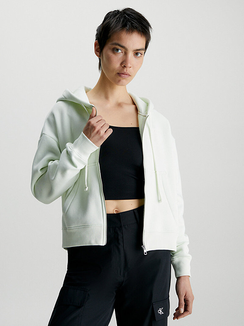 Calvin Klein Yeşil Renkli Kadın Back Galaxy Fermuarlı Sweatshirt