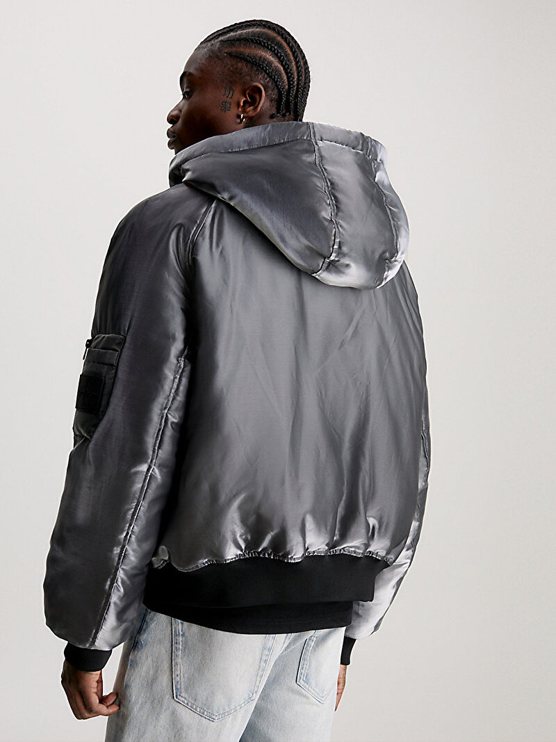 Calvin Klein Gri Renkli Erkek Liquid Metal Puffer Ceket
