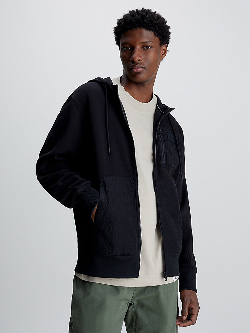 Calvin Klein Siyah Renkli Erkek Mix Media Fermuarlı Sweatshirt