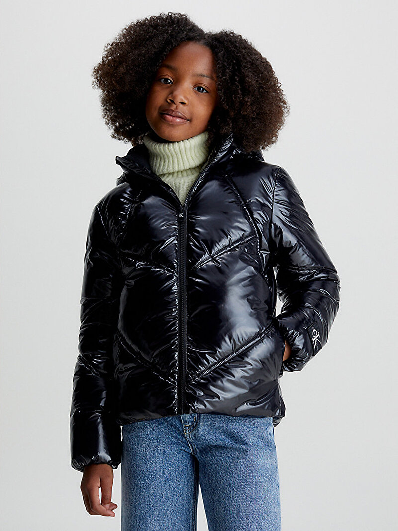 Calvin Klein Siyah Renkli Kız Çocuk Glossy Cut Seams Puffer Ceket