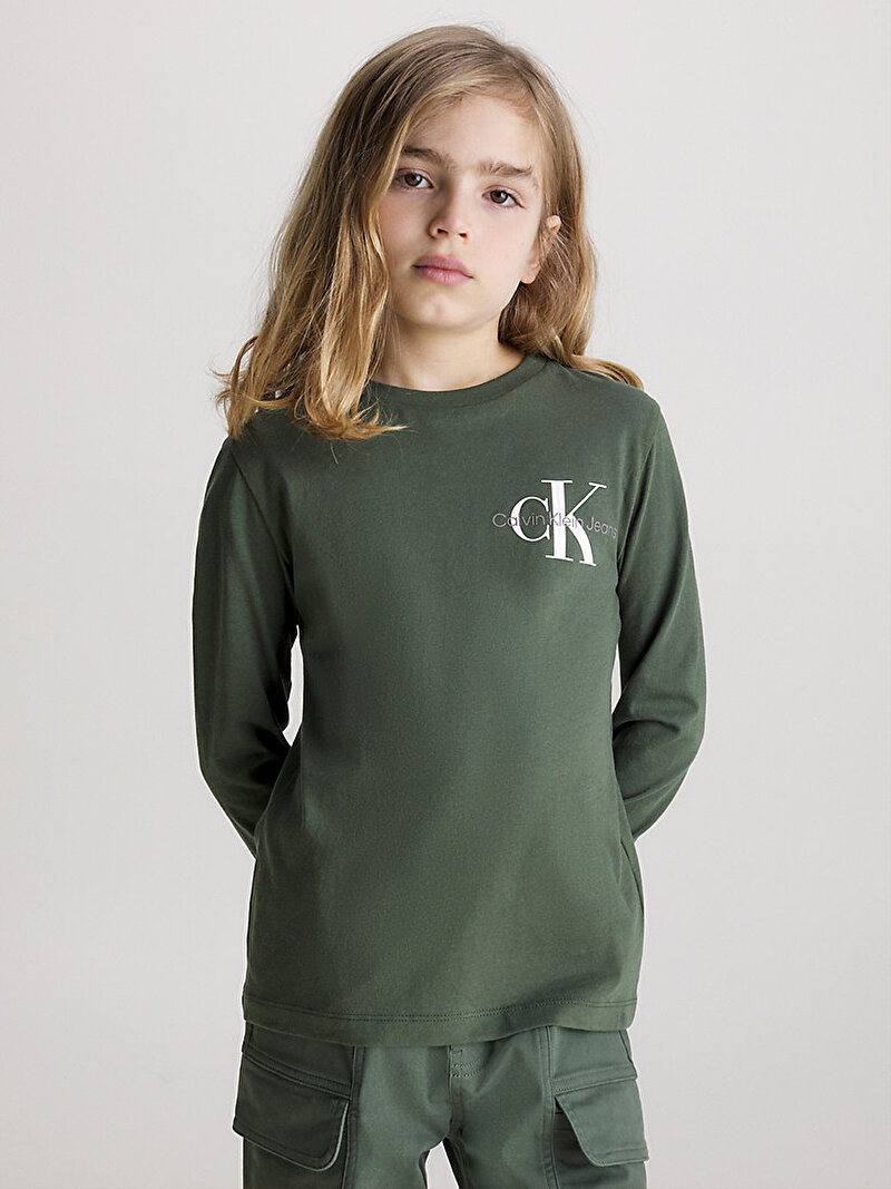 Calvin Klein Haki Renkli Erkek Çocuk Chest Monogram Uzun Kollu T-Shirt