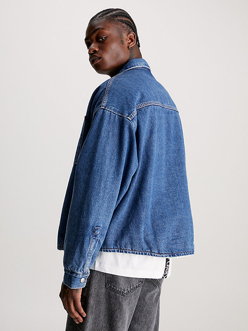 Calvin Klein Mavi Renkli Erkek Boxy Zip Padded Denim Ceket