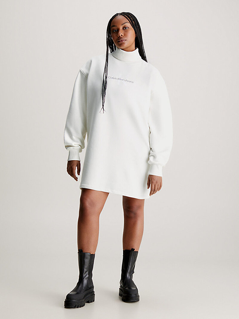 Calvin Klein Beyaz Renkli Kadın Monologo Boğazlı Kazak Elbise