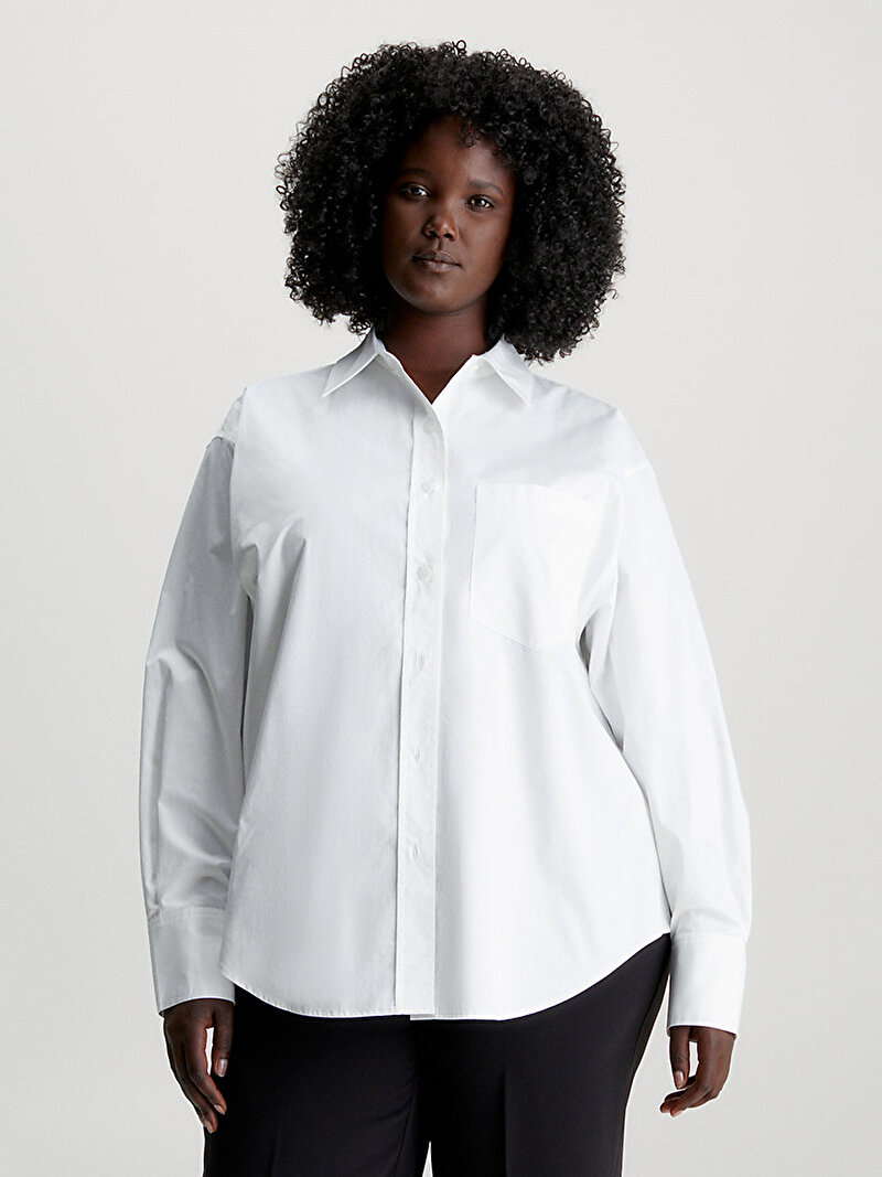 Calvin Klein Beyaz Renkli Kadın Relaxed Cotton Gömlek
