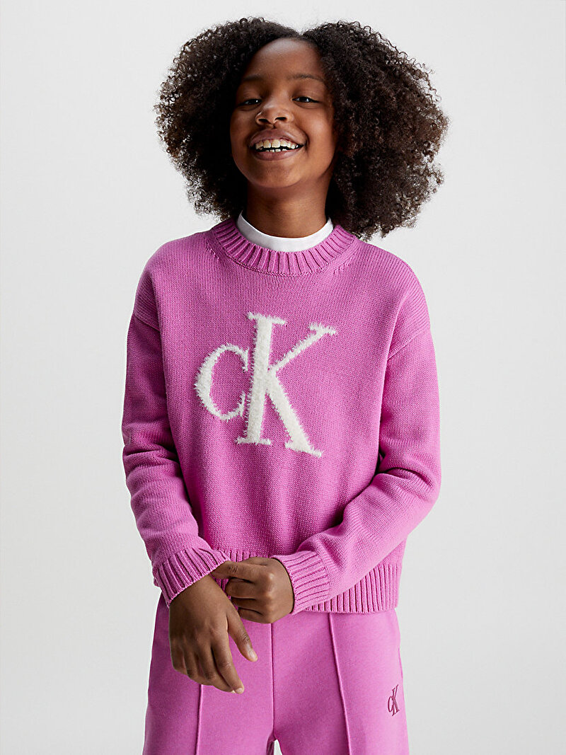 Calvin Klein Pembe Renkli Kız Çocuk Fluffy Monogram Sweatshirt