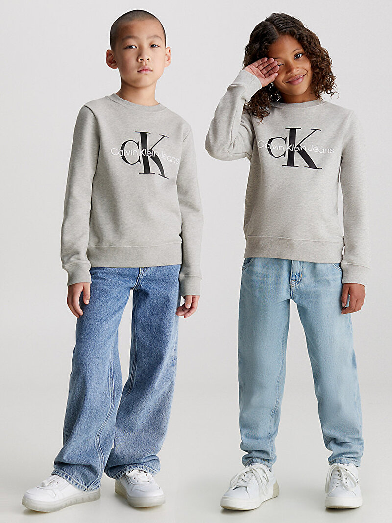 Calvin Klein Gri Renkli Çocuk Unisex Monogram Logo Sweatshirt