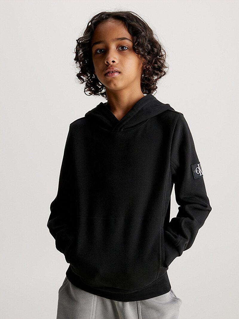 Calvin Klein Siyah Renkli Erkek Çocuk Badge Rib Hoodie Sweatshirt