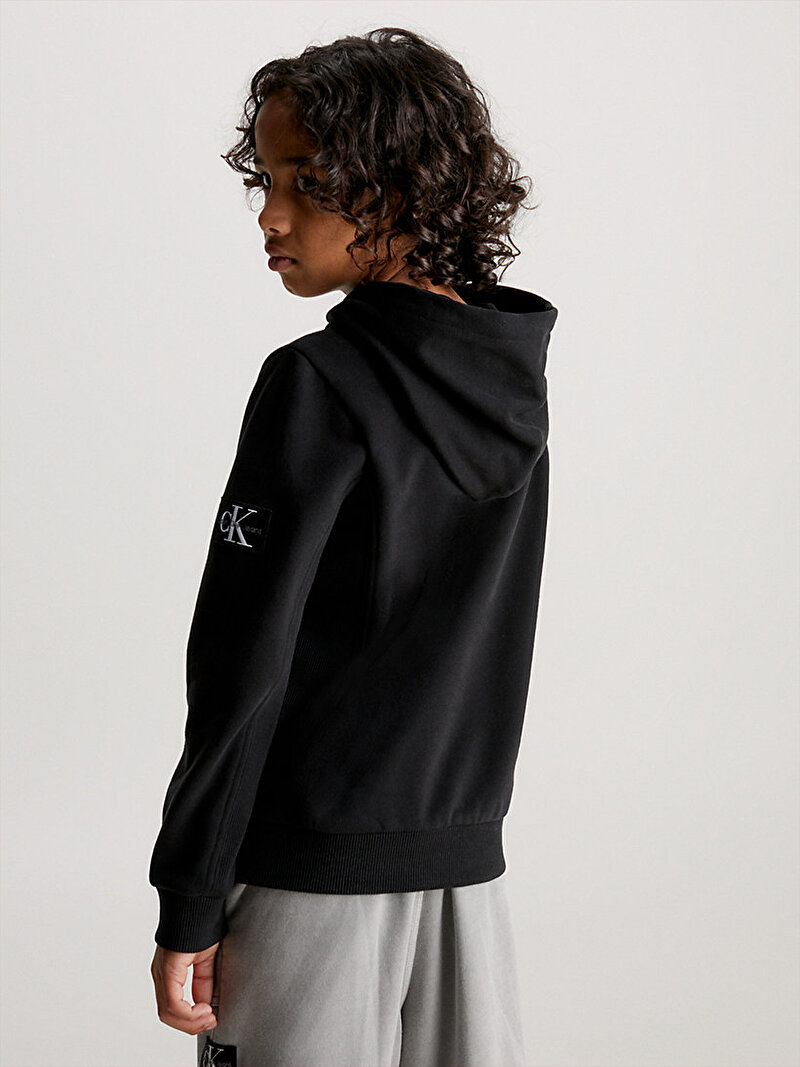 Calvin Klein Siyah Renkli Erkek Çocuk Badge Rib Hoodie Sweatshirt