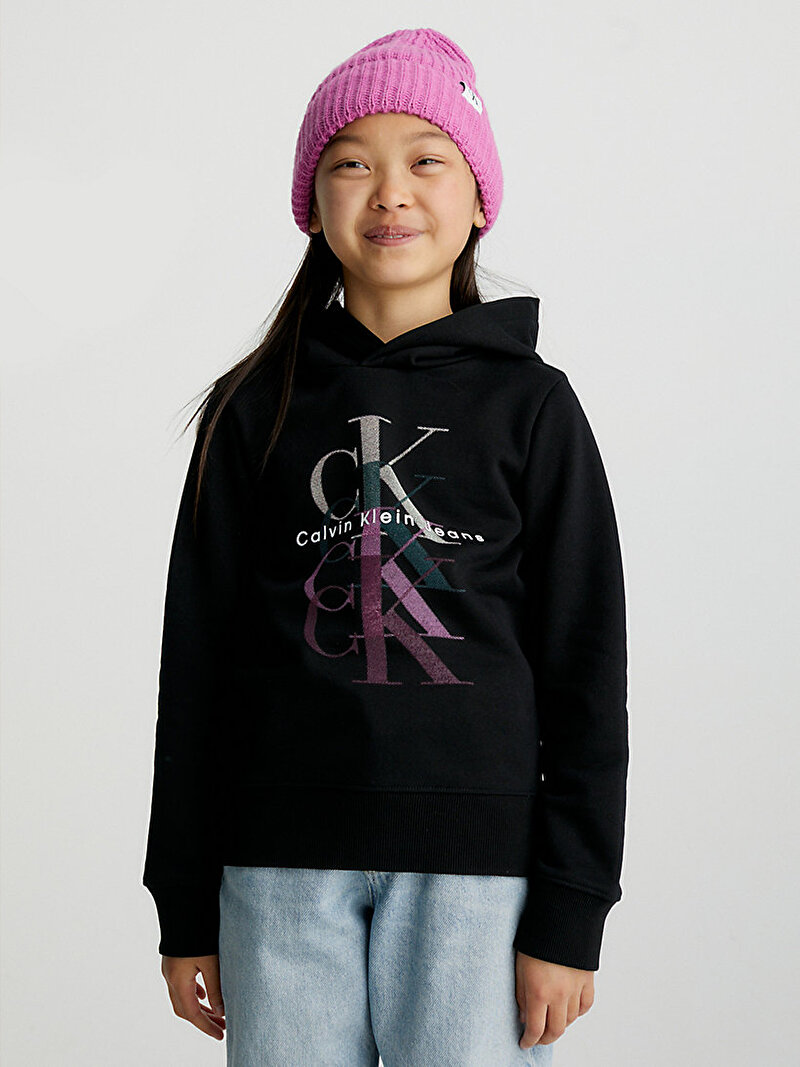 Calvin Klein Siyah Renkli Kız Çocuk Monogram Repeat Sweatshirt