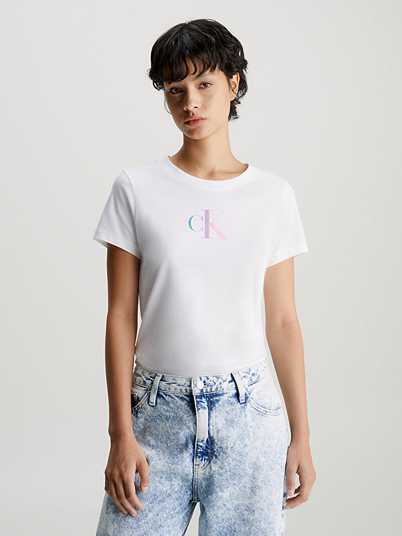 Calvin Klein Beyaz Renkli Kadın Gradient T-Shirt