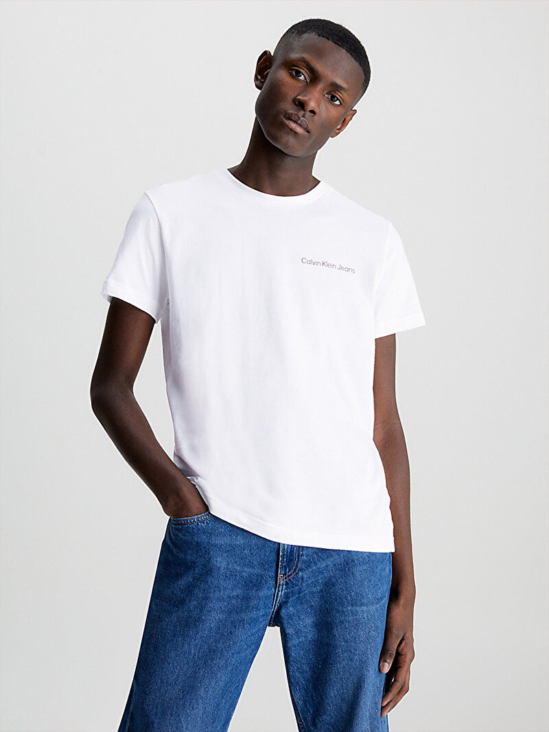Calvin Klein Beyaz Renkli Erkek Chest Institutional Logo T-Shirt