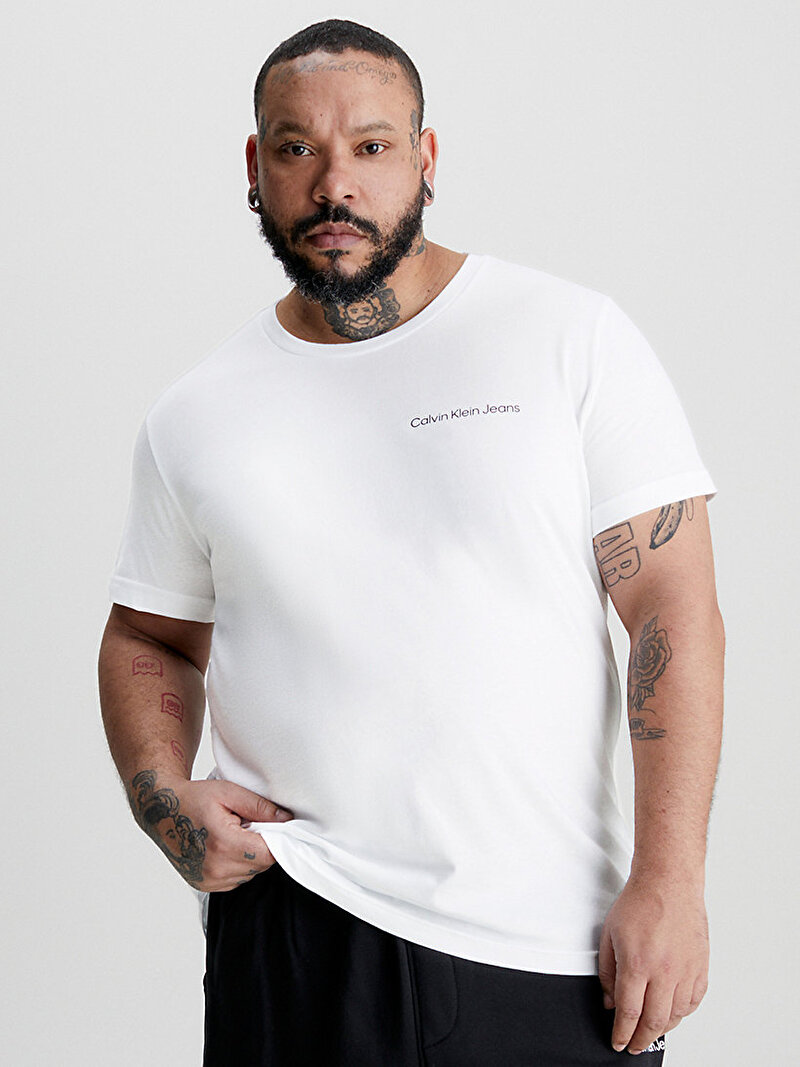 Calvin Klein Beyaz Renkli Erkek Chest Institutional Logo T-Shirt