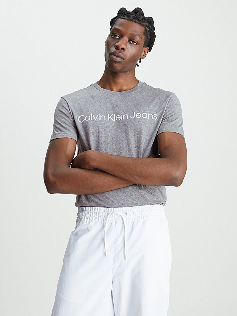Calvin Klein Gri Renkli Erkek Core Institutional Logo T-Shirt