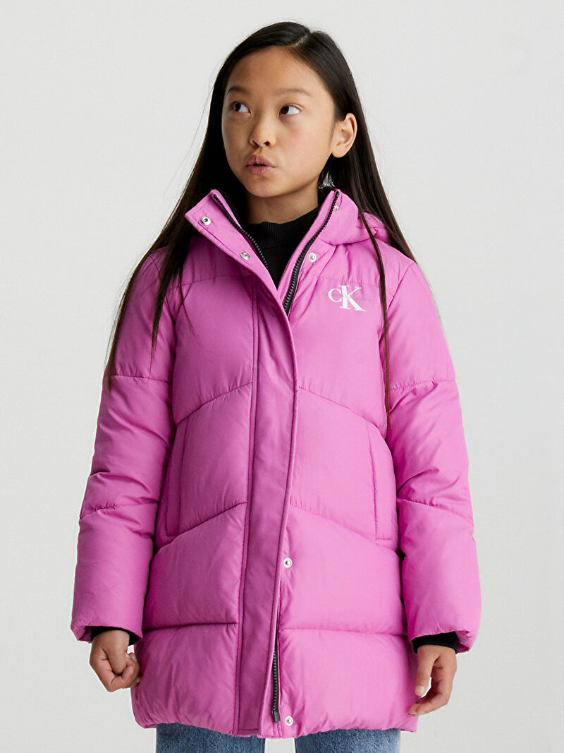Calvin Klein Pembe Renkli Kız Çocuk Ck Long Puffer Ceket