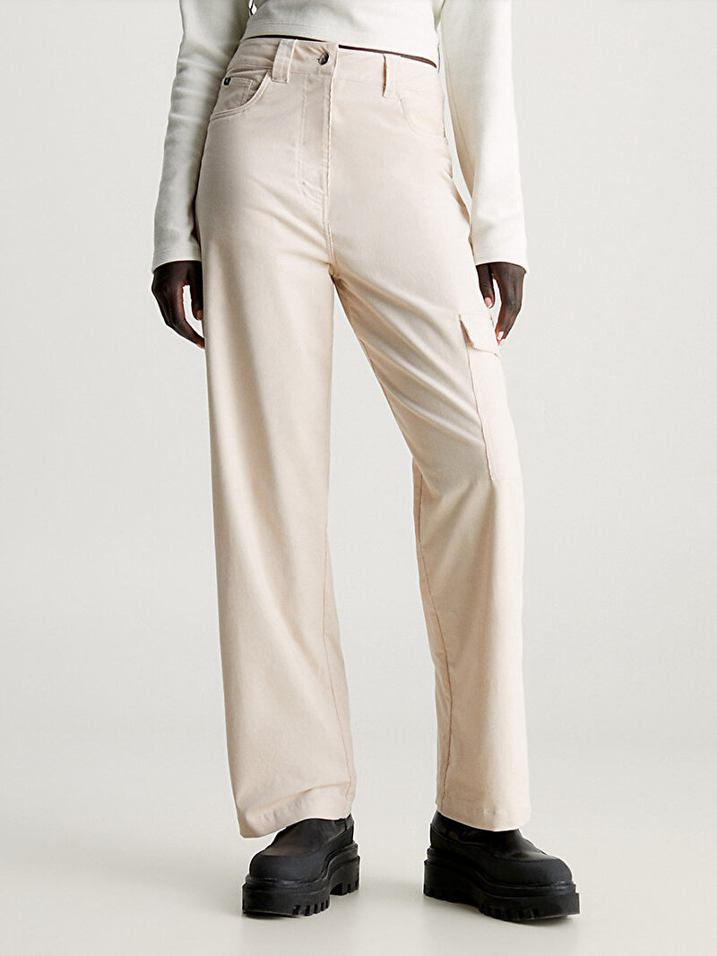 Calvin Klein Bej Renkli Kadın Yüksek Bel Corduroy Pantolon