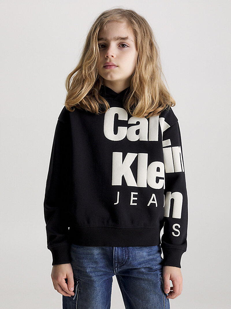 Calvin Klein Siyah Renkli Erkek Çocuk Blown-Up Logo Fleece Sweatshirt