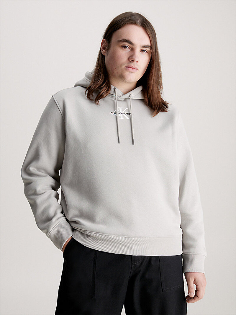 Calvin Klein Gri Renkli Erkek Monologo Hoodie Sweatshirt