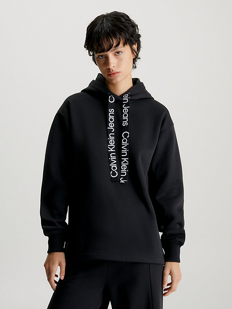 Calvin Klein Siyah Renkli Kadın Logo Drawcord Hooded Sweatshirt