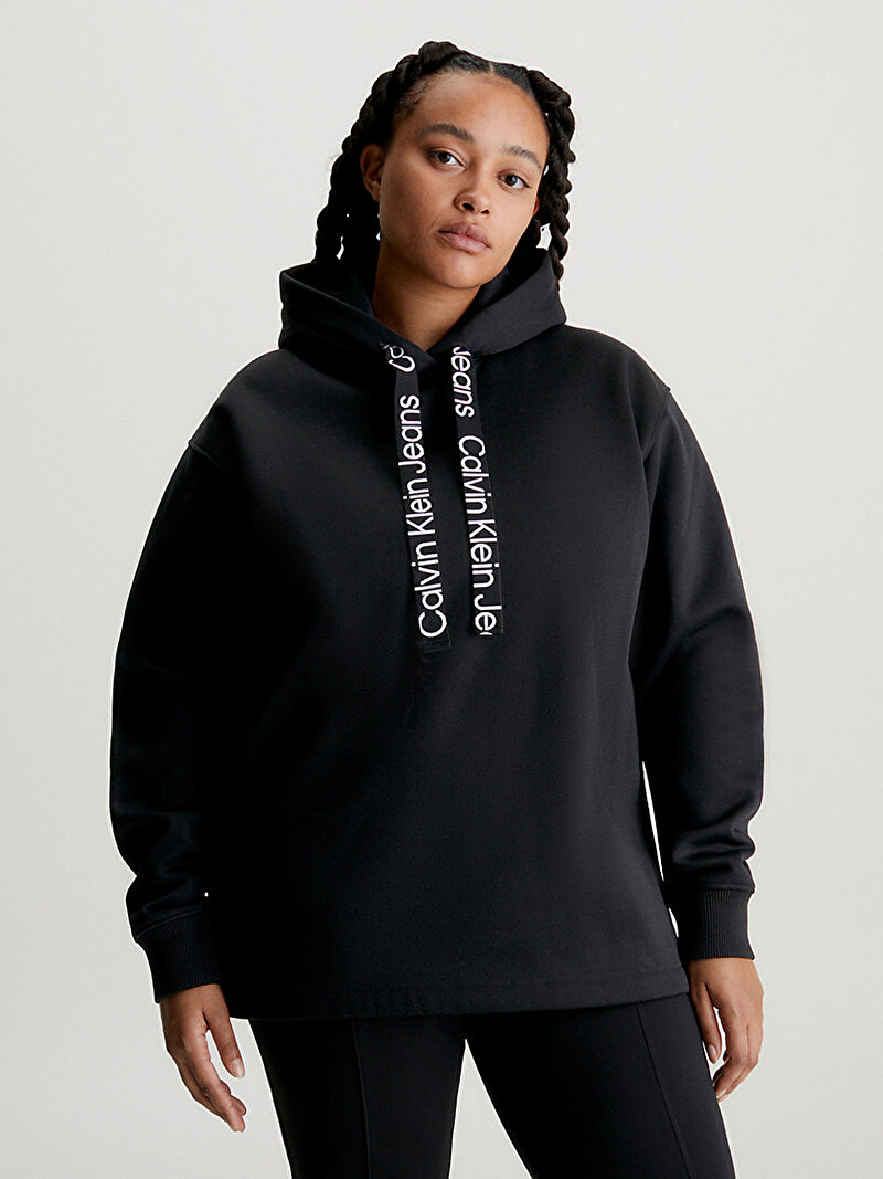 Calvin Klein Siyah Renkli Kadın Logo Drawcord Hooded Sweatshirt