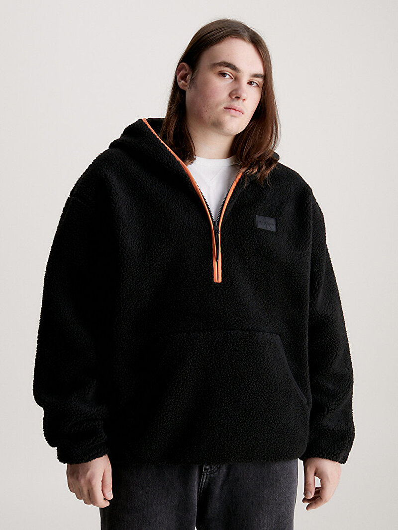 Calvin Klein Siyah Renkli Erkek Sherpa Half Zip Sweatshirt