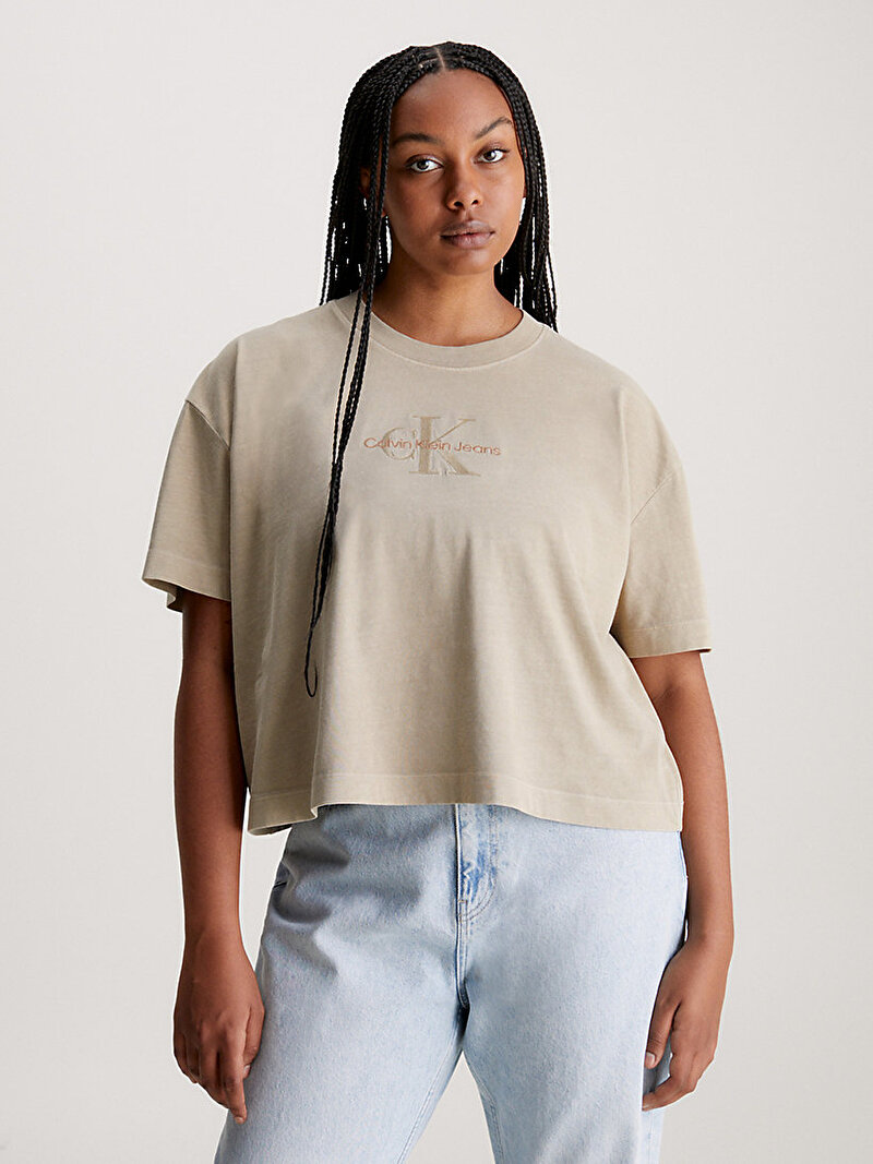 Calvin Klein Bej Renkli Kadın Mineral Dye Monologo T-Shirt