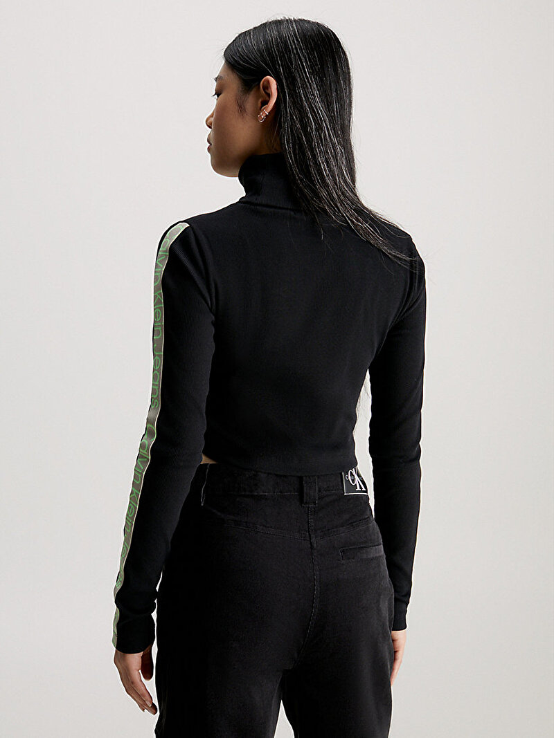 Calvin Klein Siyah Renkli Kadın Logo Elastic Crop Uzun Kollu T-Shirt