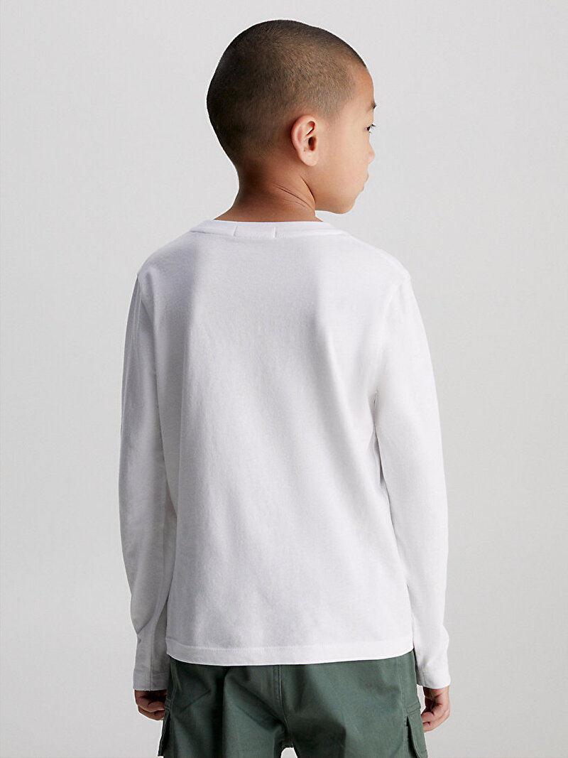 Calvin Klein Beyaz Renkli Erkek Çocuk Chest Monogram Uzun Kollu T-Shirt