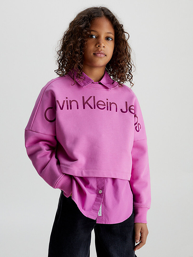 Calvin Klein Mor Renkli Kız Çocuk Hero Logo Sweatshirt