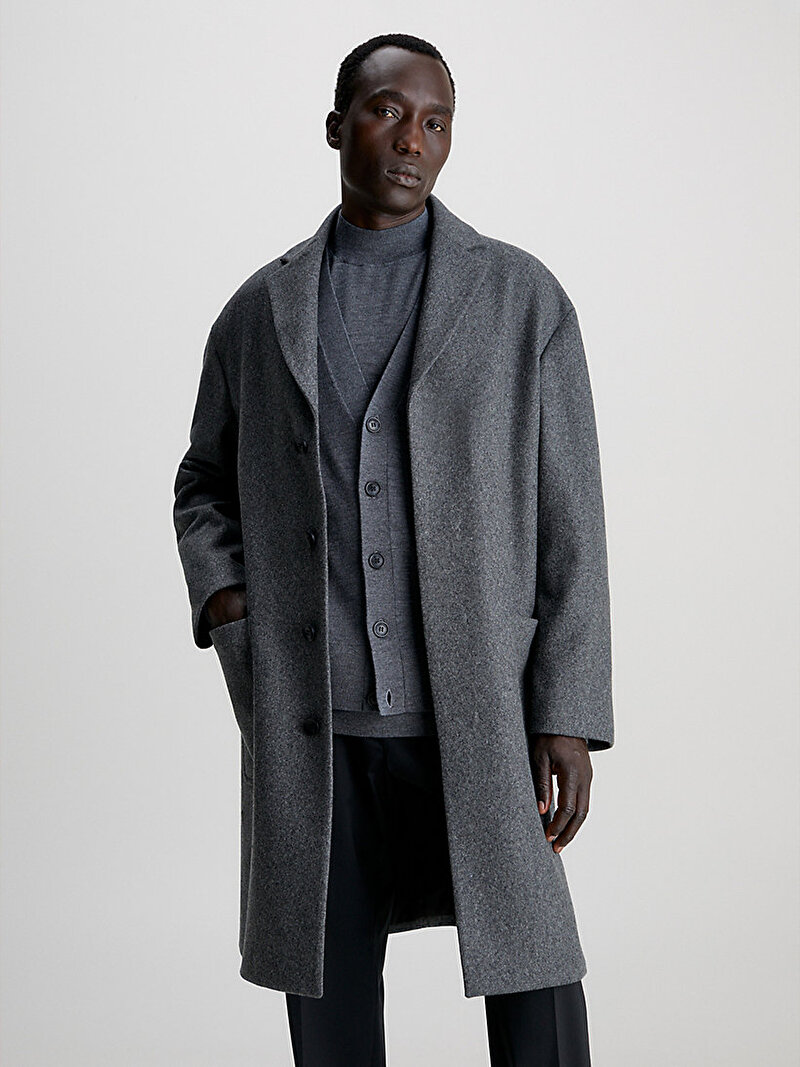 Calvin Klein Gri Renkli Erkek Modern Wool Blend Kaban