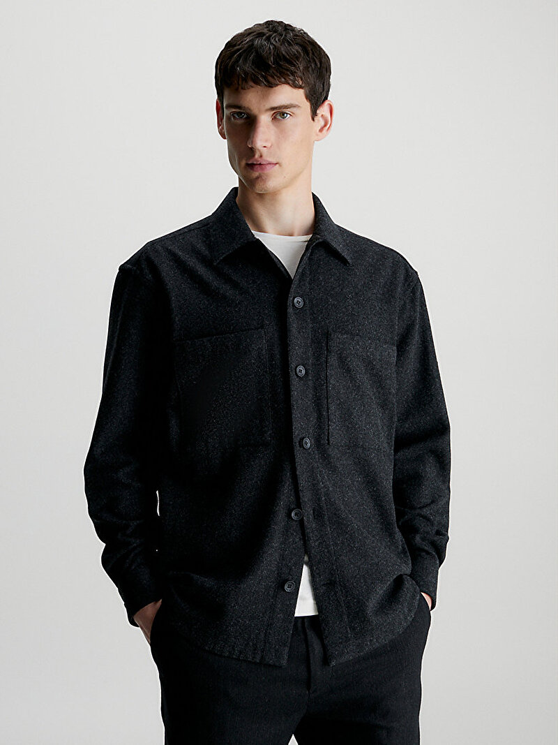 Calvin Klein Siyah Renkli Erkek Wool Blend Overshirt Gömlek