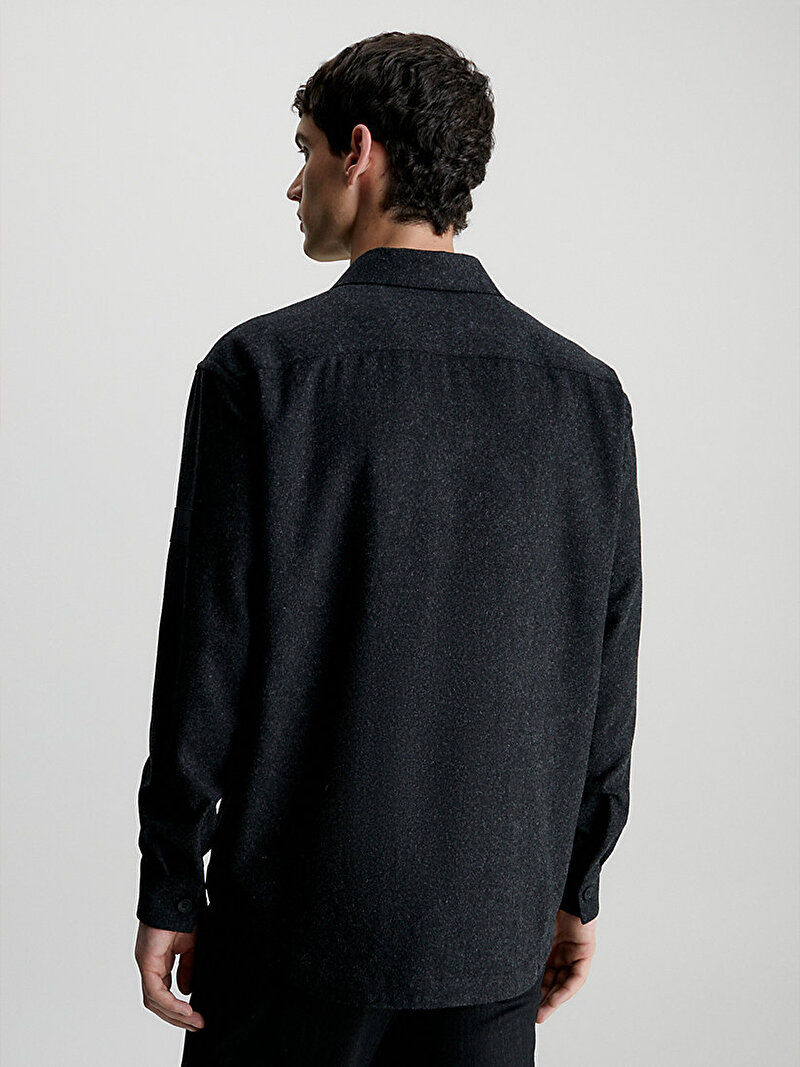 Calvin Klein Siyah Renkli Erkek Wool Blend Overshirt Gömlek