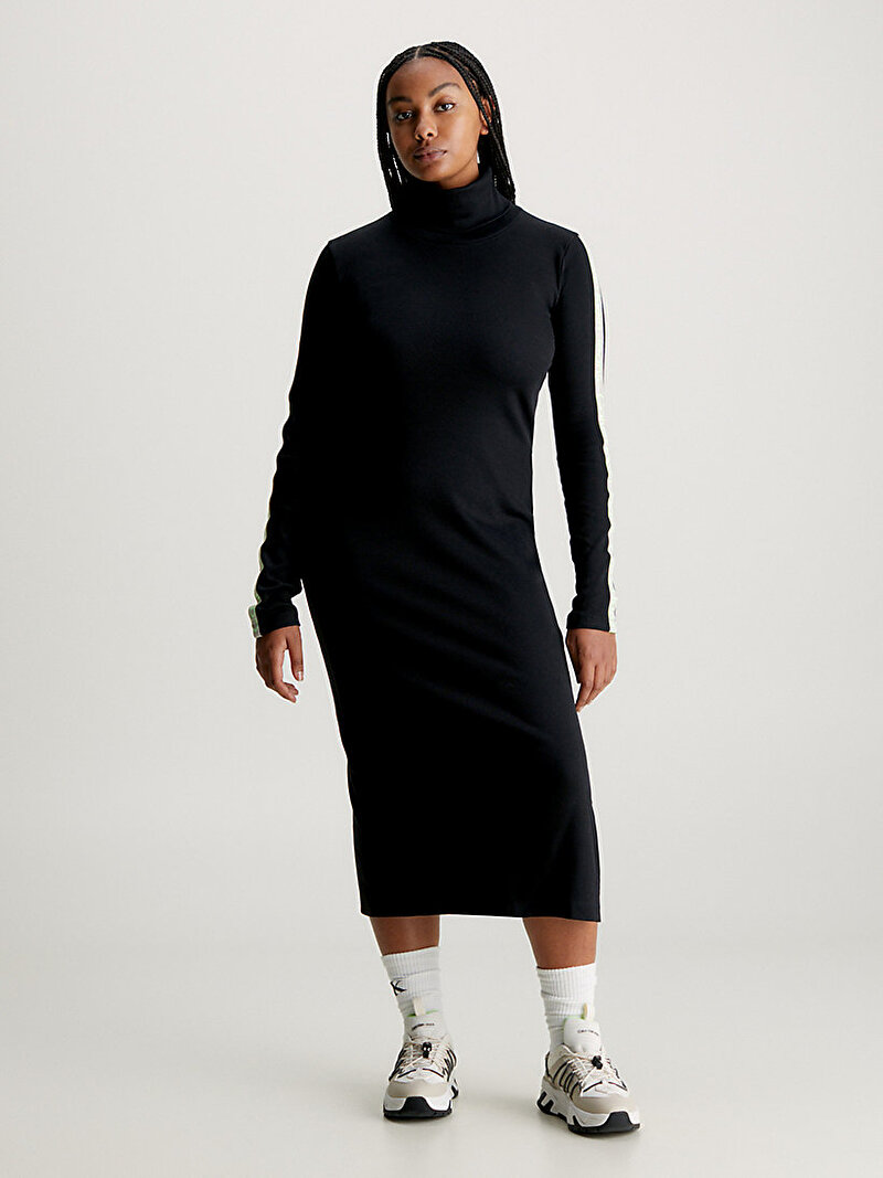 Calvin Klein Siyah Renkli Kadın Logo Elastic Rib Elbise