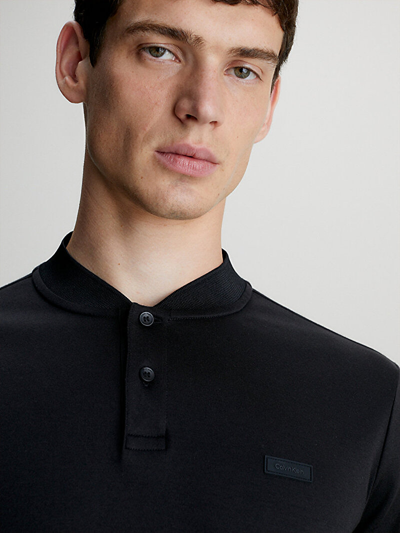 Calvin Klein Siyah Renkli Erkek Smooth Cotton Uzun Kol Polo T-Shirt