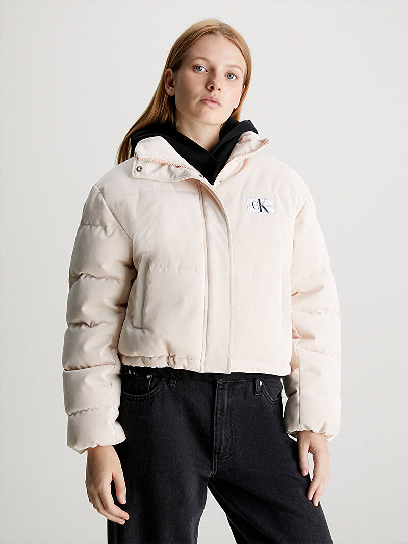 Calvin Klein Bej Renkli Kadın Corduroy Cropped Puffer Ceket
