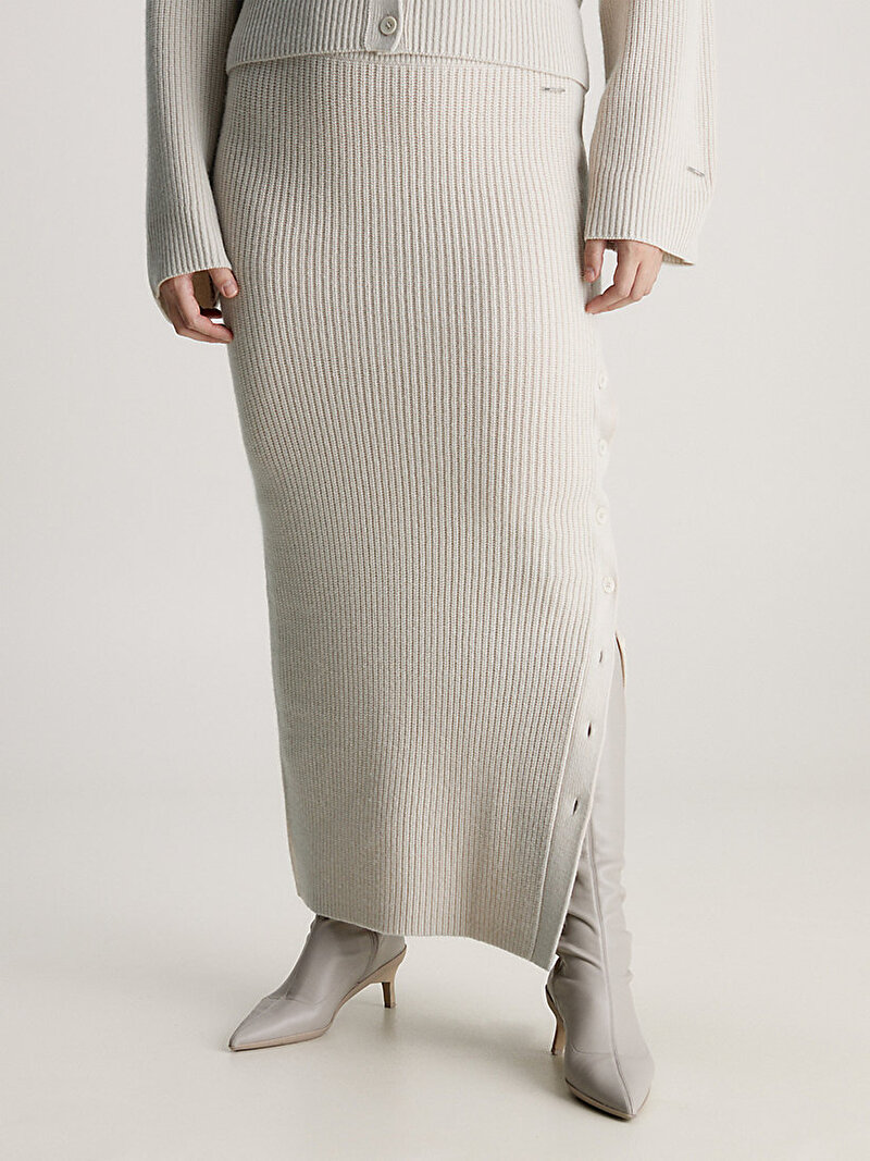 Calvin Klein Bej Renkli Kadın Recycled Yün Maxi Etek