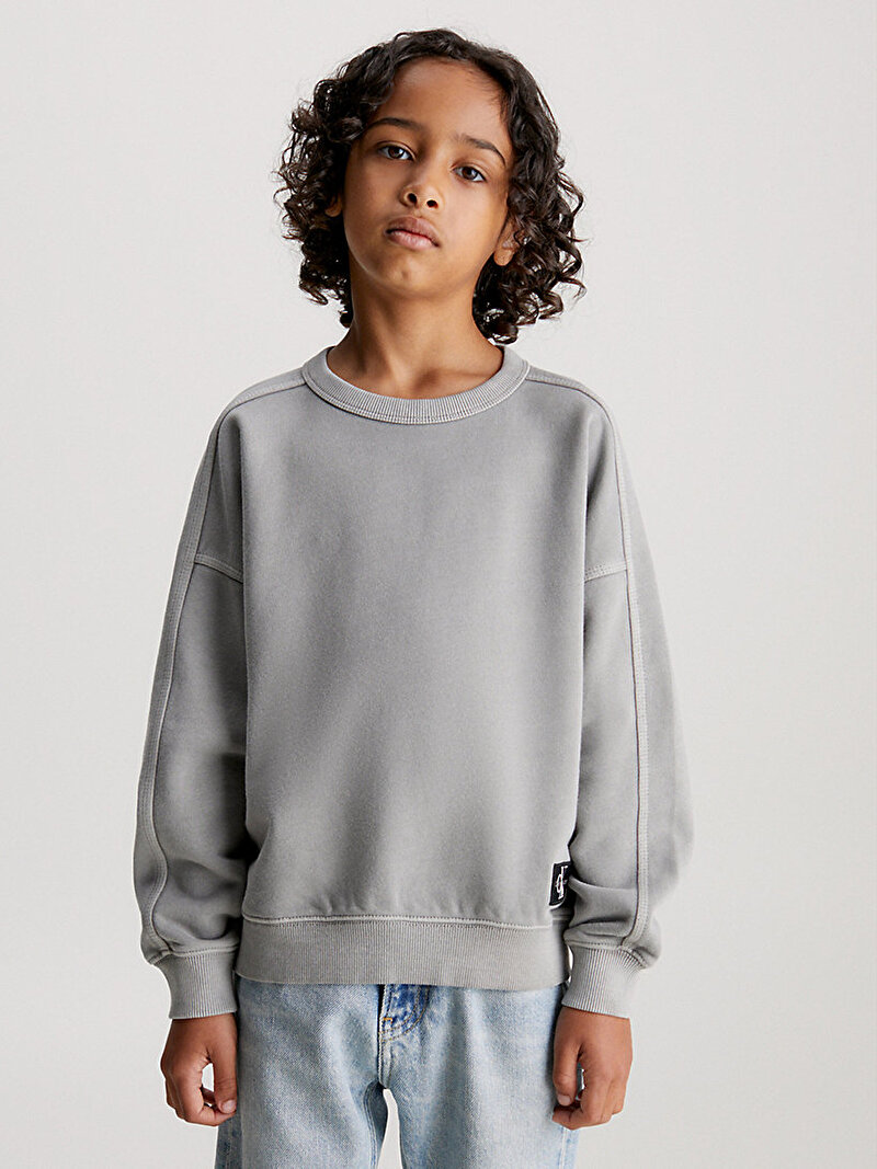 Calvin Klein Siyah Renkli Erkek Çocuk Mineral Dye Cutseam Sweatshirt