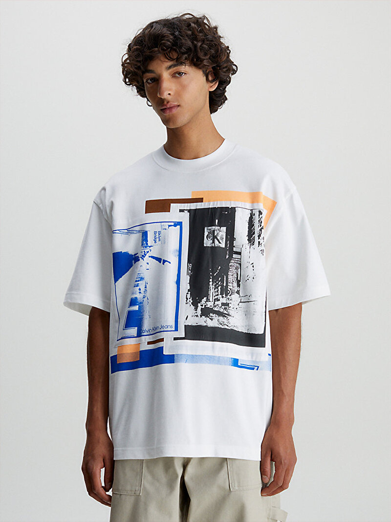 Calvin Klein Beyaz Renkli Erkek Connected Layer T-Shirt