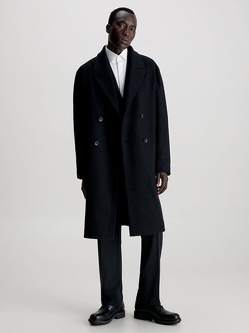 Calvin Klein Siyah Renkli Erkek Recycled Wool Kaşmir Kaban