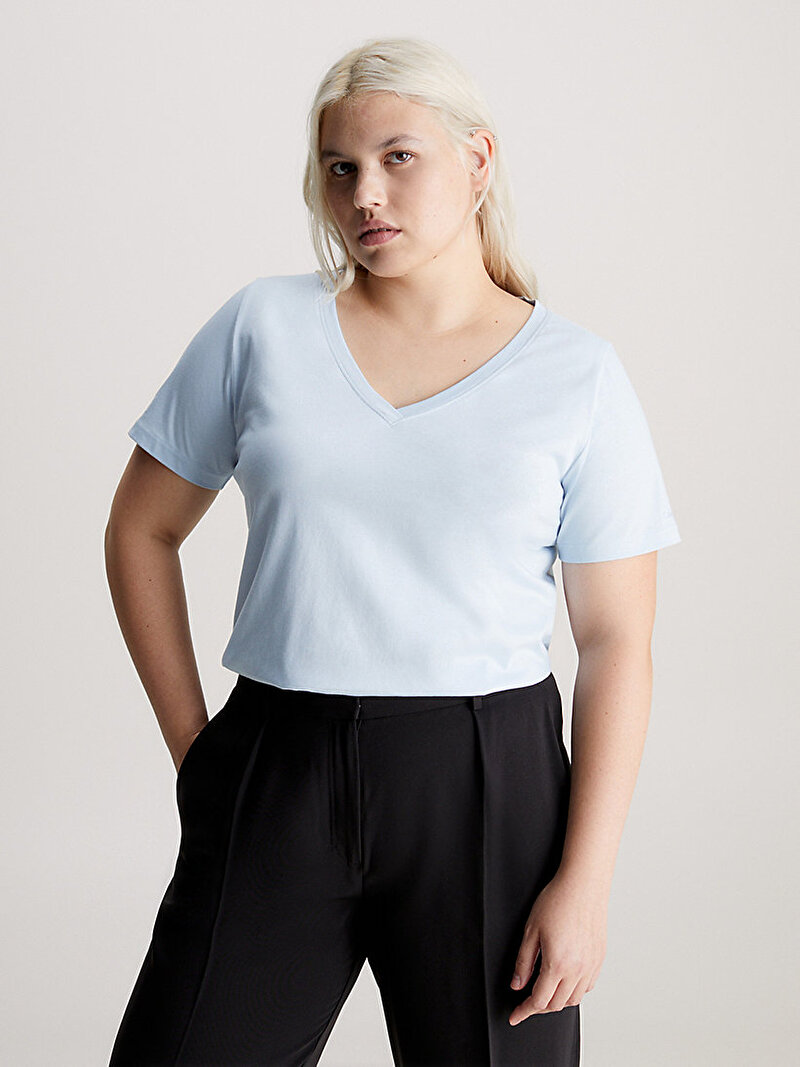 Calvin Klein Beyaz Renkli Kadın Smooth Cotton V Yaka T-Shirt