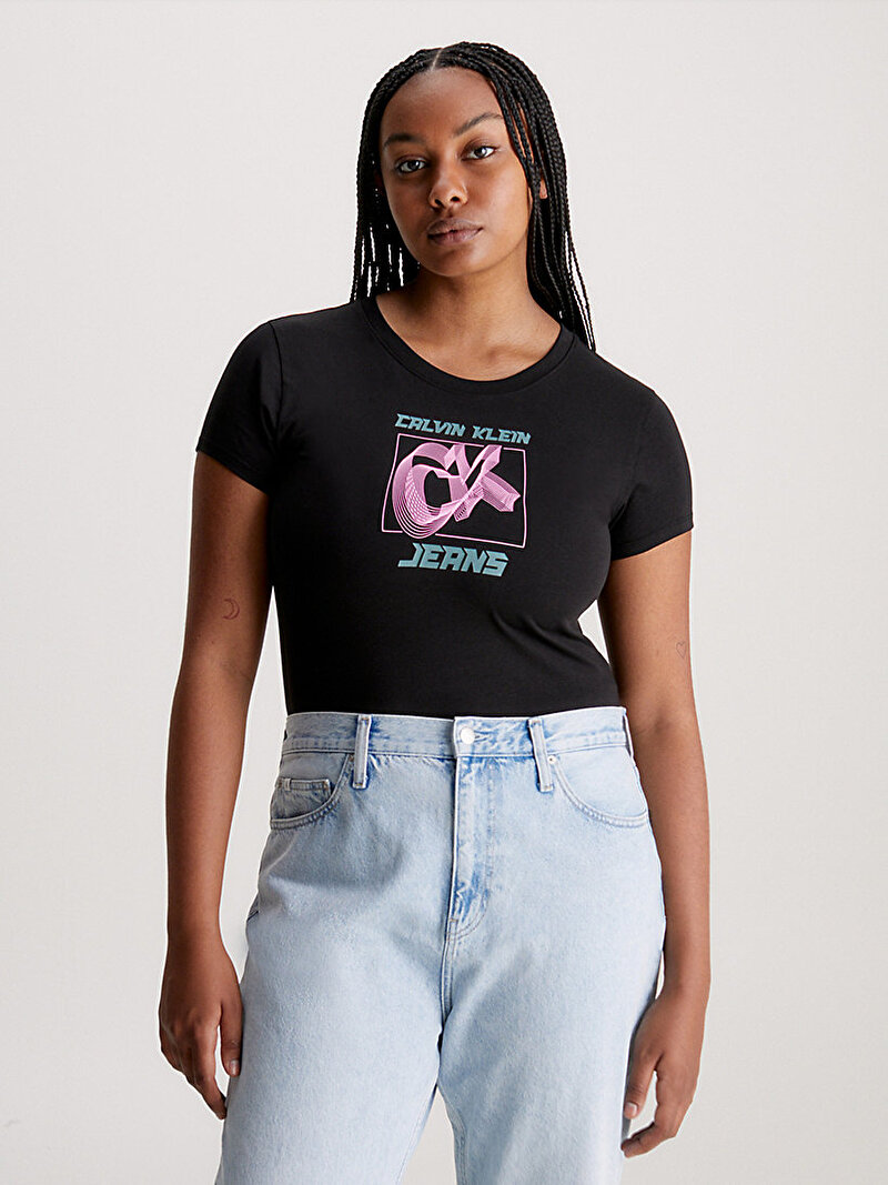 Calvin Klein Siyah Renkli Kadın Hyper Real Ck Y2K T-Shirt