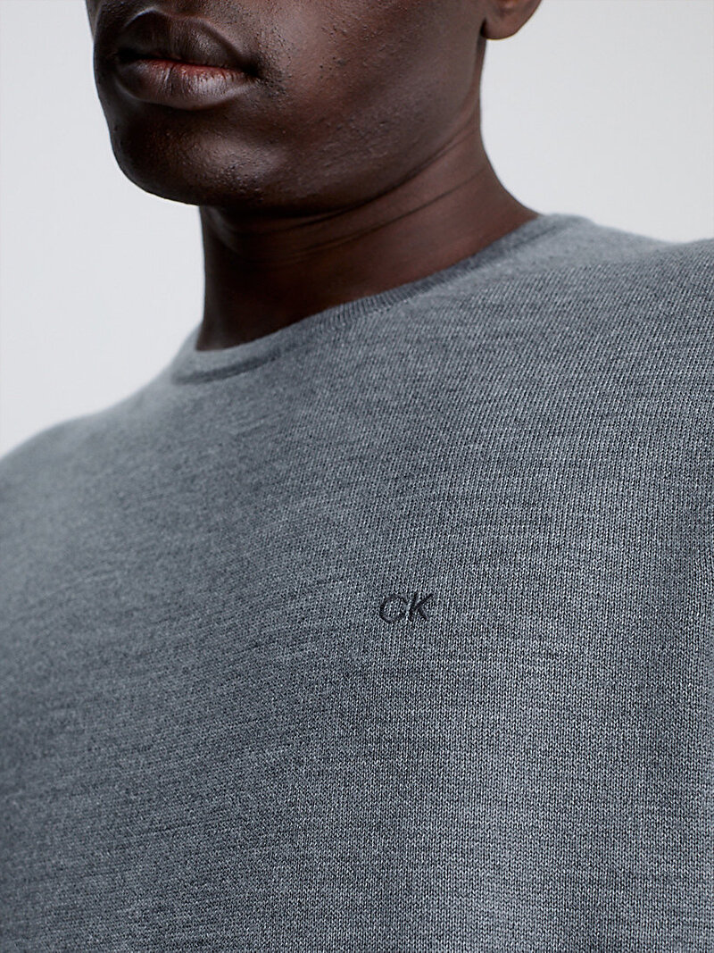 Calvin Klein Gri Renkli Erkek Superior Wool Bisiklet Yaka Kazak