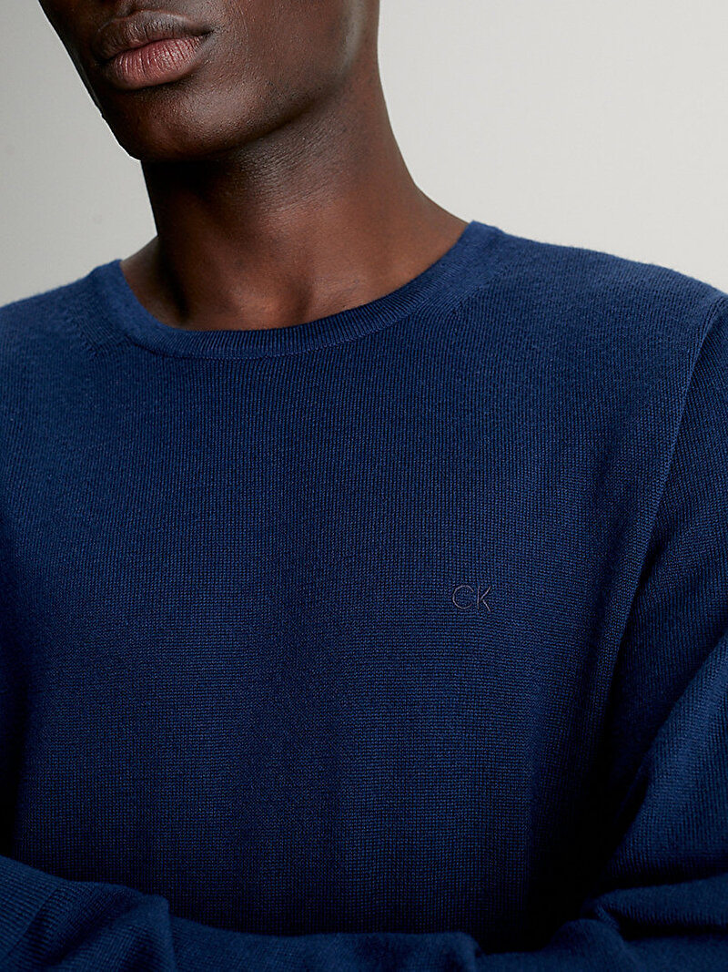 Calvin Klein Lacivert Renkli Erkek Superior Wool Bisiklet Yaka Kazak