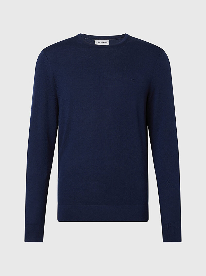 Calvin Klein Lacivert Renkli Erkek Superior Wool Bisiklet Yaka Kazak