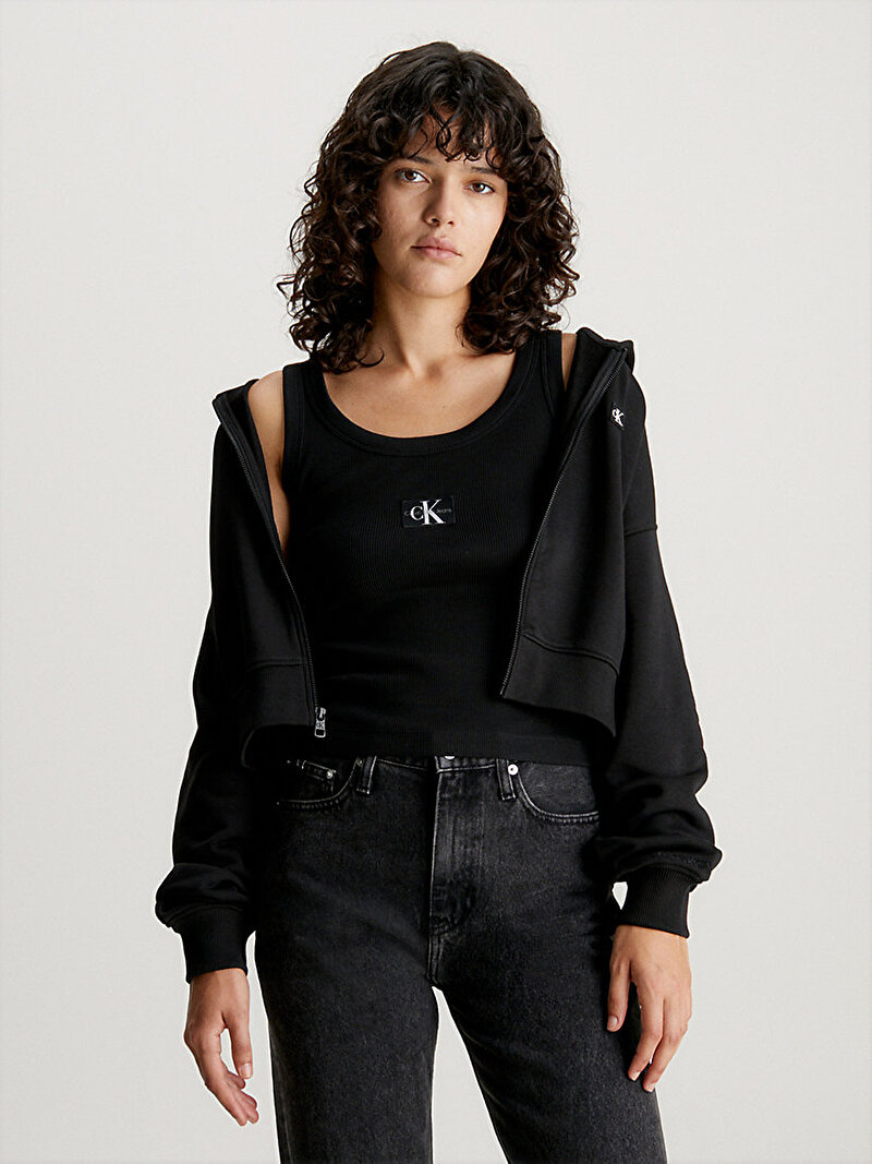 Calvin Klein Siyah Renkli Kadın Ck Embro Badge Fermuarlı Sweatshirt