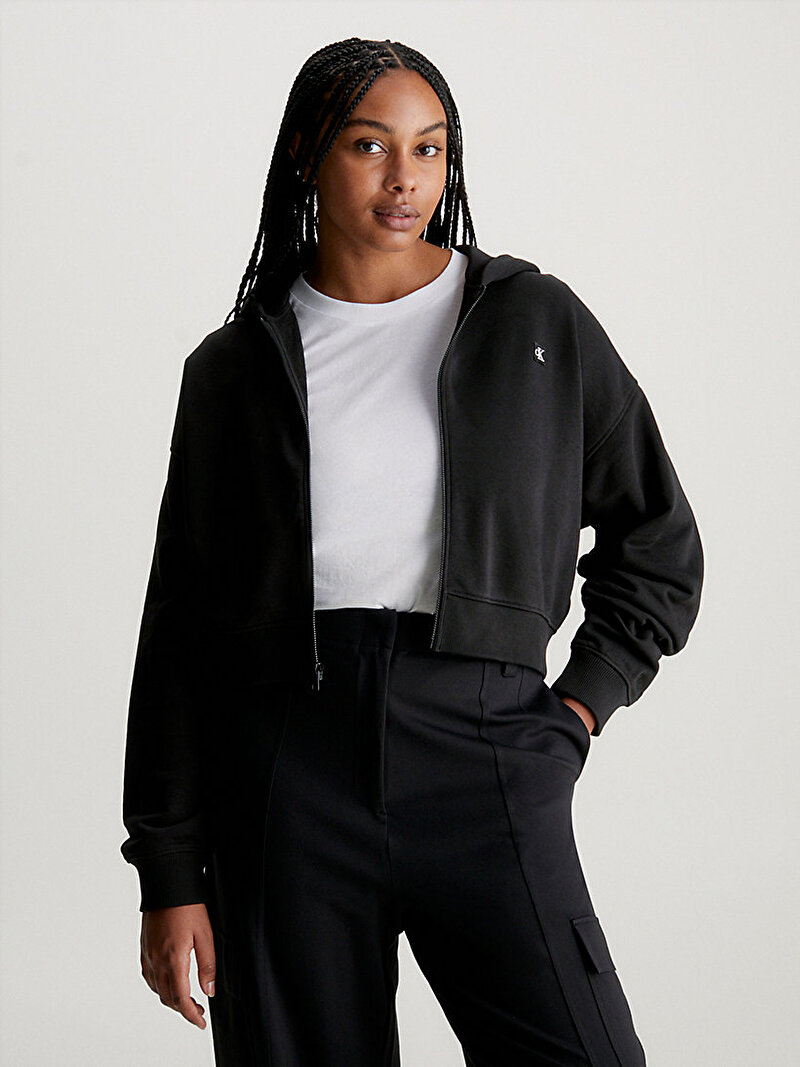 Calvin Klein Siyah Renkli Kadın Ck Embro Badge Fermuarlı Sweatshirt